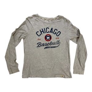 Chicago Cubs Fanatics Long Sleeve T-Shirt Mens L Gray Baseball Bear Logo MLB